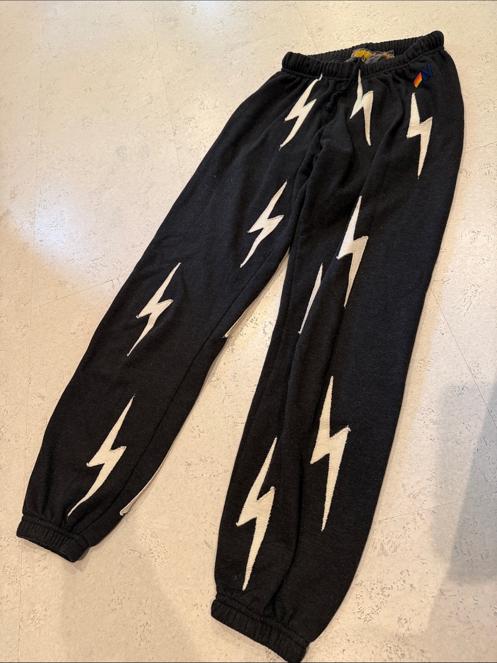 Aviator nation Black Sweatpants with White Lightning Bolt Design